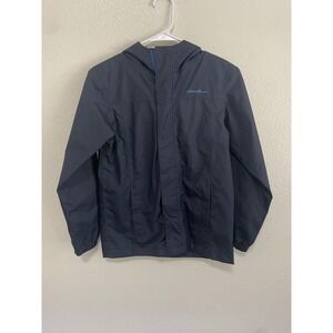 Eddie Bauer Windbreaker Jacket Kids M 10 Navy Blue Good Hooded Mesh Lined Rain